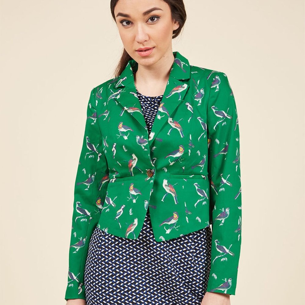 Modcloth green bird print blazer size M never worn